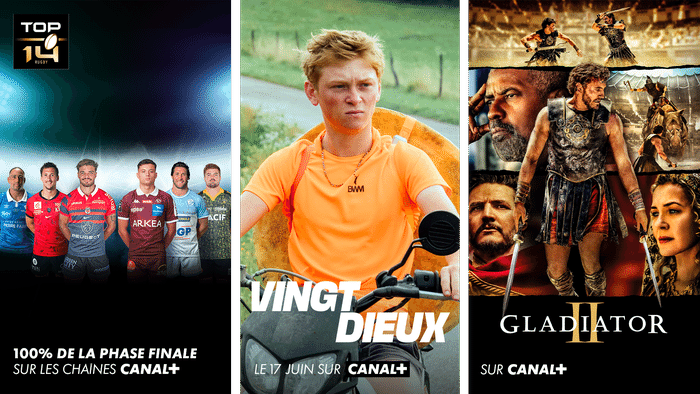 Vingt Dieux (le 17 juin sur CANAL+)/ Prodigieuses (le 22 juin sur CANAL+ CINEMA(S))/ Gladiator II (sur CANAL+)/ Plaine Orientale (sur CANAL+)/ TOP14 : Demi Finale #1 et demi finale #2 ( (les 20 et 21 juin à 21h05 sur CANAL+)/ MotoGP : Grand Prix d'Italie (du 20 au 22 juin sur CANAL+ et CANAL+SPORT 360)